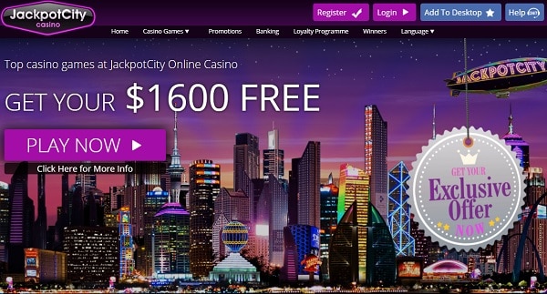 JackpotCity $1600 welcome bonus