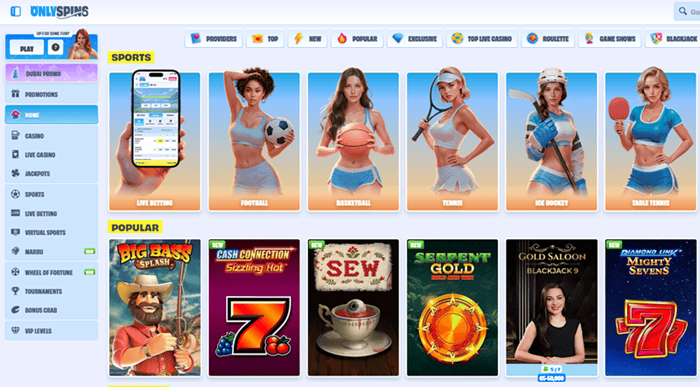 Only Spins Casino Games, Live Dealer, Sportsbook