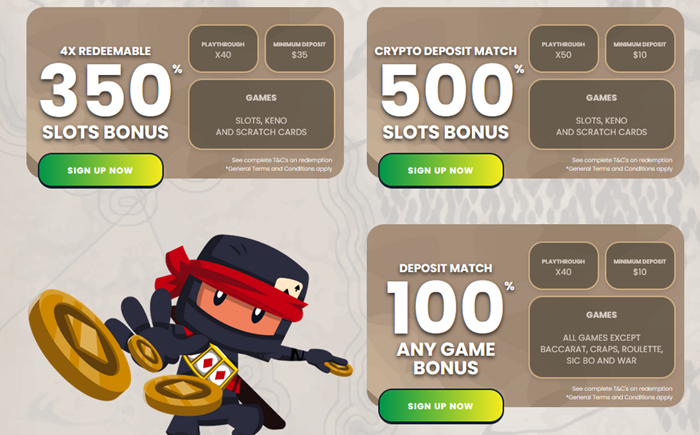 Slots Ninja Casino Welcome Bonus and Free Spins