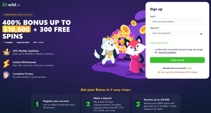 Exclusive Bonus to Wild.io Casino